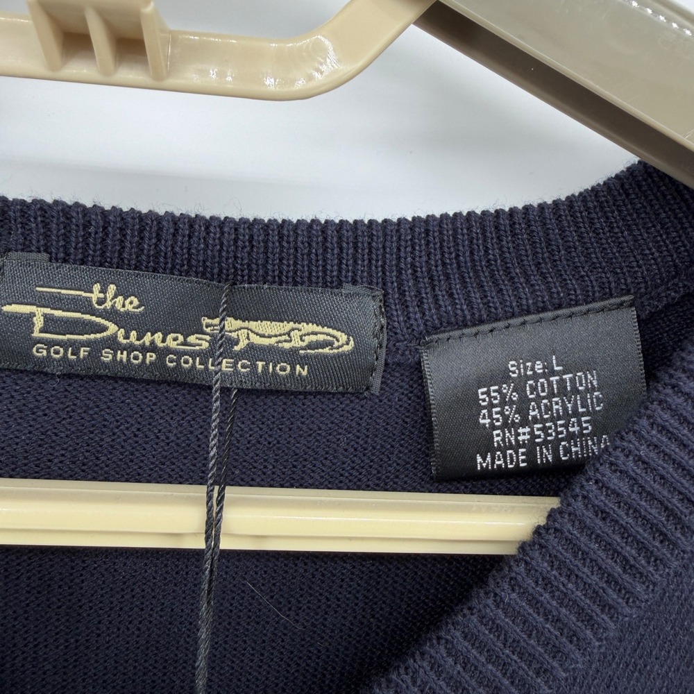 $118 NEW The Dunes Golf Shop Collection Mens L Navy‎ V-Neck Sweater Vest Logo - Picture 3 of 6
